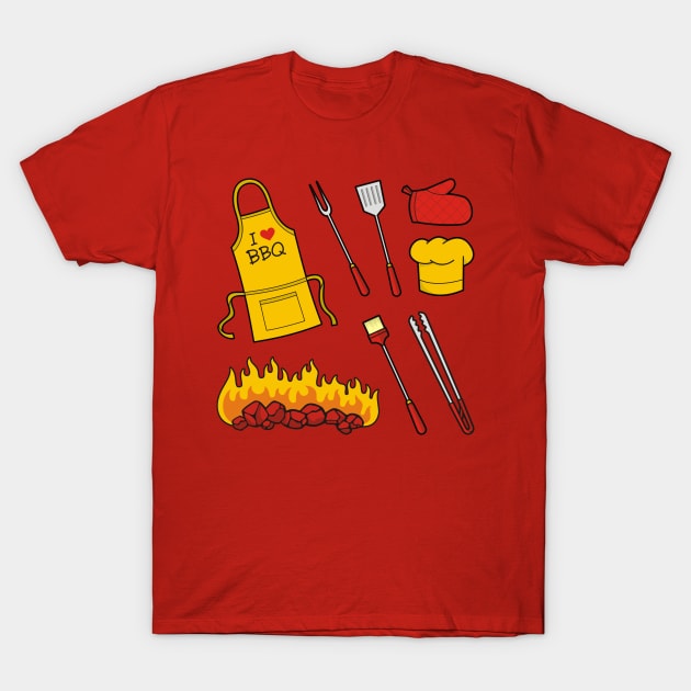 Barbeque Icons on Red T-Shirt by sifis